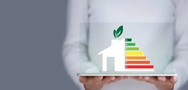 Ilustración de una casa con una estadística sobre consumo eléctrico y eficiencia energética, destacando los beneficios de realizar un estudio de calidad de energía en el hogar