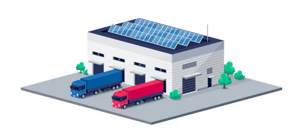 Fotografía de un centro de distribución con paneles solares para industrias retail, mejorando su sostenibilidad mediante energía solar