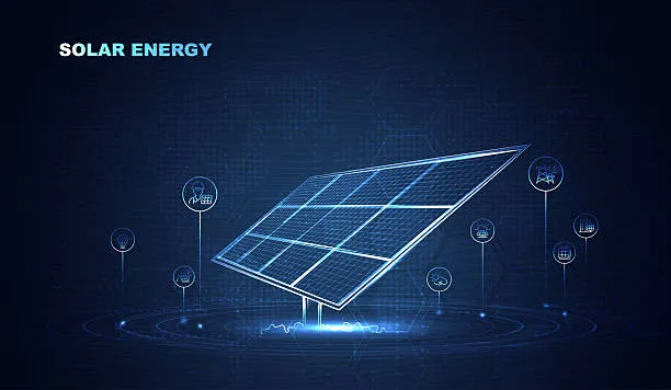 Ilustración detallada de un panel solar mostrando su capacidad de operar con sistemas auxiliares durante interrupciones eléctricas ¿Qué pasa si se va la luz, los paneles solares siguen funcionando?