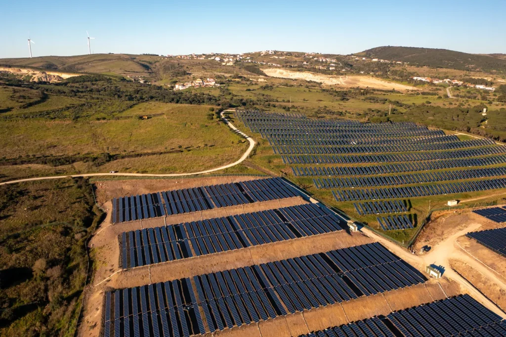 Paneles solares instalados en colinas verdes captando energía limpia bajo la supervisión de la Asociación Mexicana de la Industria Fotovoltaica.