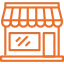 Icono lineal naranja de una tienda con toldo. Paneles solares en Guadalajara para abarrotes.